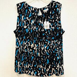 NWT Calvin Klein Sleeveless Top Keyhole Stretch Back Black Blue White Womens 2X